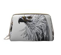 OCELIO Sketching An Eagle - Borsa cosmetica portatile in pelle (grande), pochette in pelle con cerniera, borsa da viaggio, borsa da viaggio, bianca, taglia unica, bianco, Taglia unica