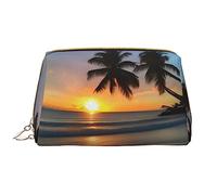 OCELIO Sunset Beach - Borsa cosmetica portatile in pelle (grande), pochette in pelle con cerniera, borsa da viaggio per articoli da toeletta, borsa da viaggio, bianca, taglia unica, bianco, Taglia