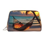 OCELIO Sunset Beach Hammock Borsa cosmetica portatile in pelle (grande), pochette in pelle con cerniera, borsa da viaggio per articoli da toeletta, borsa da viaggio, bianca, taglia unica, bianco,