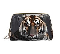OCELIO Tiger At Rest - Borsa cosmetica portatile in pelle (grande), pochette in pelle con cerniera, borsa da viaggio, borsa da viaggio, bianca, taglia unica, bianco, Taglia unica