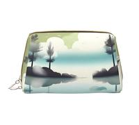 OCELIO Tranquil Lakes - Borsa cosmetica portatile in pelle (grande), pochette in pelle con cerniera, borsa da viaggio, borsa da viaggio, colore bianco, taglia unica, bianco, Taglia unica