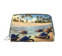 OCELIO Turtles On The Beach - Borsa cosmetica portatile in pelle (grande), pochette in pelle con cerniera, borsa da viaggio, borsa da viaggio, bianca, taglia unica, bianco, Taglia unica