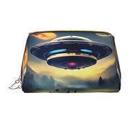 OCELIO Ufo Landing - Borsa cosmetica portatile in pelle (grande), pochette in pelle con cerniera, borsa da viaggio, borsa da viaggio, bianca, taglia unica, bianco, Taglia unica