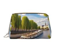 OCELIO View Of The Seine - Borsa cosmetica portatile in pelle (grande), pochette in pelle con cerniera, borsa da viaggio, borsa da viaggio, bianca, taglia unica, bianco, Taglia unica