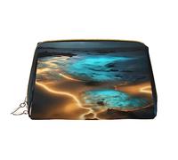 OCELIO View Under The Moon - Borsa cosmetica portatile in pelle (grande), pochette in pelle con cerniera, borsa da viaggio, borsa da viaggio, bianca, taglia unica, bianco, Taglia unica