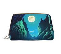 OCELIO Water Moon Cave - Borsa cosmetica portatile in pelle (grande), pochette in pelle con cerniera, borsa da viaggio, borsa da viaggio, bianca, taglia unica, bianco, Taglia unica