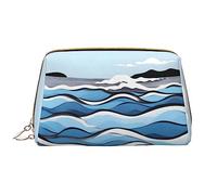 OCELIO Waves Lapping At The Rocks Borsa cosmetica portatile in pelle (grande), pochette in pelle con cerniera, borsa da viaggio, borsa da viaggio, bianca, taglia unica, bianco, Taglia unica