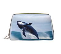 OCELIO Whales At Sea - Borsa cosmetica portatile in pelle (grande), pochette in pelle con cerniera, borsa da viaggio, borsa da viaggio, bianca, taglia unica, bianco, Taglia unica