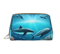 OCELIO Whales Under The Sea - Borsa cosmetica portatile in pelle (grande), pochette in pelle con cerniera, borsa da viaggio, borsa da viaggio, bianca, taglia unica, bianco, Taglia unica