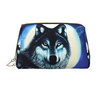 OCELIO Wolf Under Moon - Borsa cosmetica portatile in pelle (grande), pochette in pelle con cerniera, borsa da viaggio, borsa da viaggio, bianca, taglia unica, bianco, Taglia unica