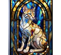 OCELOT CAT *Stained Glass Jewel Art Design Print* COMPOSITION NOTEBOOK Travel Journal Diary Guest Book-Exotic Wild Animal Feline Kitten Kitty Pet ... School Ivy League University College Student