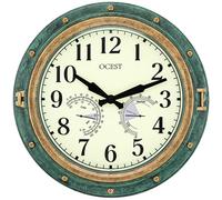 OCEST Orologio da parete per interni ed esterni, 40,6 cm, impermeabile, con termometro e igrometro, silenzioso senza ticchettio, funzionamento a batteria, per decorare la casa, il patio (verde)