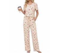 Ocextami Pigiama Donna Estivo Cotone Manica Corta e Pantaloni Lunghi | Set Due Pezzi con Top Scollo a V e Pantalone Largo con Tasche, Comodo per Dormire, Rilassarsi e Stare in Casa