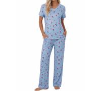 Ocextami Pigiama Donna Estivo Cotone Manica Corta e Pantaloni Lunghi | Set Due Pezzi con Top Scollo a V e Pantalone Largo con Tasche, Comodo per Dormire, Rilassarsi e Stare in Casa