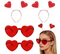 OCHILIMA Accessori per costume da Cupido, 2 cerchietti a forma di cuore, con glitter e 2 occhiali a forma di cuore, con 5 tatuaggi a cuore, costume da cupido da donna per carnevale, San Valentino