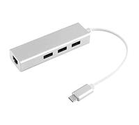 OcioDual Hub USB C a 3 Porte USB Tipo A 3.0 e 1 Porta Ethernet 10 100Mbps con Buona Finitura Argento per PC Laptop Windows Linux