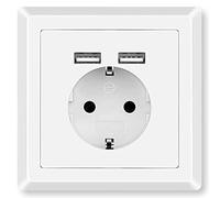 OcioDual Presa Elettrica a Muro Bianco Spina Europea Schuko 2 Pin EU Bipasso Scatola con Doppio USB Socket Placca per Telefoni