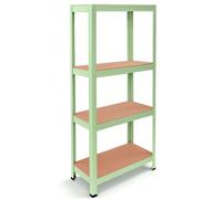 OcioDual Tiny Scaffali in Metallo Verde, Scaffale Metallo Garage, Scaffale per la Casa, Mobile libreria, Scaffali Cantina, Mobile Scaffale, Senza Viti, 240kg, 4 Ripiani in MDF, 150x60x30cm