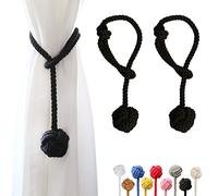 OCIOLI 2 fermatende per tende con grande sfera tessuta per esterni, fermatende in cotone tessuto a mano, fermatende decorative per tende (nero)