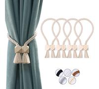 OCIOLI Confezione da 4 fermatenda magnetici resistenti per tende da esterno in cotone intrecciato a mano, fermatenda per tende (beige, 4)