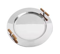 OCKULT Vassoio in Acciaio Inossidabile con Manico in Legno Vassoio Decorativo Rotondo Vassoi for Alimenti for la casa Vassoio for Frutta da Tavolo for Soggiorno (Color : Silver, S : 30 * 4.5cm)