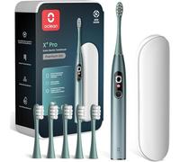 Oclean Spazzolino elettrico sonico X Series Pro Gift Set, Schermo di touctile intelligente, 32 Livelli di intensità, 3 Modalità, 30 Giorni, 6 Teste di pennelli, Custodia di viaggio, Verde