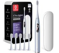 Oclean Spazzolino elettrico X Series Pro Digital Gift Set, 6 Teste di spazzole, Custodia da viaggio, Touch screen intelligente, 3 Modalità, 30 Giorni, IPX7,Argento
