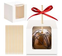Ocmoiy Confezione da 30 scatole per caramelle con bastoncini, 10,2 x 10,2 x 10,2 cm, scatola regalo in carta kraft caramello mela con finestra trasparente per Halloween, Ringraziamento, matrimoni