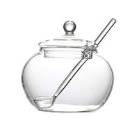 Ocobudbxw Ciondolo 250ml Vaso di Cristallo Zuccheriera Set di Contenitori da Cucina con Coperchio e Cucchiaio di Condimento