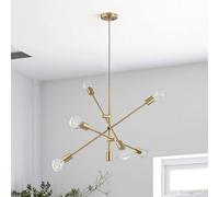 ocpcrn Lampada a sospensione in ottone spazzolato, 6 luci, per sala da pranzo e cucina. Lampada a sospensione contemporanea in altezza regolabile/oro/a