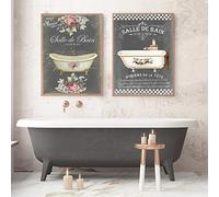 OCRTN Dipinti di Decorazione del Bagno Francese Stampa Poster Vintage Halkboard Shabby Fine Wall Art Quadri su tela-40x50cmx2 Senza Cornice