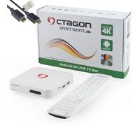 Octagon Spirit White 4K UHD Android TV 11 IP Media Streaming Box, HDR 10+, 5G WLAN, telecomando BT, ARM Mali G31 450, Amlogic S905Y4, 32GB Flash, 2GB RAM, HTS e-com cavo HDMI
