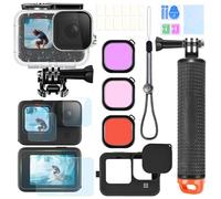 OctinPris Kit di accessori per Gopro Hero 12 11 10 9 Custodia Impermeabile Subacquea Float Maniglia Silicone Manicotto Lens Cap Vetro Temperato Protezioni Dive Filtri Anti-appannamento Inserti Bundle