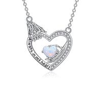 October Birthstone Necklace - Silver Heart Opal Necklace for Women - Always in My Heart - Blue/White Opal Jewelry Gifts for Women, Teens, Girls, Wife, Mom Birthday