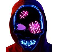 Octonyluck Maschera Halloween, LED Purge Mask con 3 Modalità di Illuminazione, Halloween Maschere Horror per Carnevale, Festa, Halloween, Cosplay, Blu+Rosa