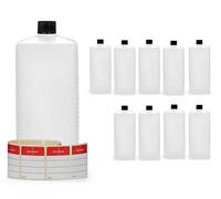 Octopus 10x 1000 ml bottiglie in plastica, bottiglie in plastica HDPE con tappi a vite in nero, bottiglie vuote con coperchi a vite in nero, bottiglie quadre con etichette compilabili incluse