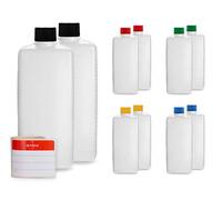 Octopus 10x 500 ml bottiglie in plastica HDPE tappi a vite variopinti, bottiglie vuote con coperchi a vite colorati, bottiglie quadre con etichette compilabili incluse