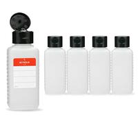 Octopus 5 flaconi di plastica 100 ml, bottigliette di plastica HPDE con tappo flip top nero, bottiglie con tappo a cerniera nero, flaconi quadrati con 5 etichette adesive