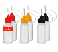 Octopus 6 flaconi con ago da 10 ml, per sigarette elettroniche, oli, vernici e colle, bottiglie vuote in plastica LDPE con 2 tappi per aghi neri, rossi, arancioni