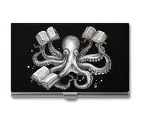 Octopus Armed with Knowledge - Porta biglietti da visita, sottile, in metallo, per carte di credito, per uomini e donne, 9,4 x 5,6 x 0,8 cm, Stile:, Taglia unica