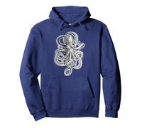 Octopus Blackwork Felpa con Cappuccio, Unisex per Adulti, Navy, L