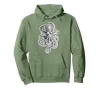 Octopus Blackwork Felpa con Cappuccio, Unisex per Adulti, Verde Salvia, L