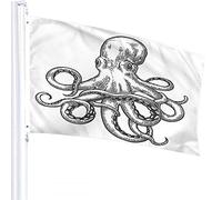 Octopus Flag 3x5 FT Vintage Sketch of Ocean Aquatic Animal Sea Fish Octopus Outdoor Flags Large Welcome Yard Banners Home Garden Yard Lawn Decor