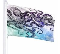Octopus Flag Decor 3x5 Ft Hipster Poligono Cristallo Oceano Animale selvatico Sfondo sfumato Poliestere Motivo stampato Decorazioni per esterni per case e giardini