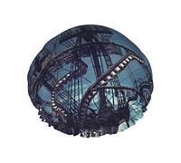 Octopus Kraken Pirate Ship Ocean Print Cuffia da a per donna Cuffie da a riutilizzabili in tessuto a doppio strato Cuffie per capelli per ragazze