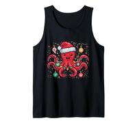 Octopus Occhiali Cappello di Babbo Natale Natale Luce Oceano Animale Canotta