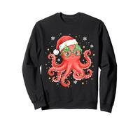 Octopus Occhiali Cappello di Babbo Natale Natale Luce Oceano Animale Felpa
