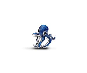 Octopus Sterling Silver Charm with Shimmering Blue and Black Enamel