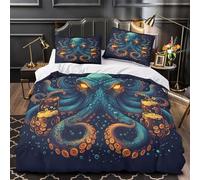 Octopus with Beer Set Di Copripiumino 3 Pezzi stampa 3D microfibra ultra morbido con cerniera Nautical Fantasia Set Di Copripiumino con federa per cuscini soffice for coppie Super king（260x220cm）