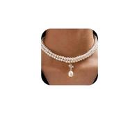 Octwine Collana girocollo a 2 livelli in metallo con strass e perle, stile bohémien, semplice, a forma di croce, multistrato, con ciondolo a forma di croce